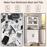 Halitaa Bathroom Storage Cabinet with Adjustable Shelves, Farmhouse Kitchen Pantry, Floor Farmhouse Storage Cabinets for Bathroom, Kitchen, Living Room, Rustic Style Cabinet, White and Brown Halitaa