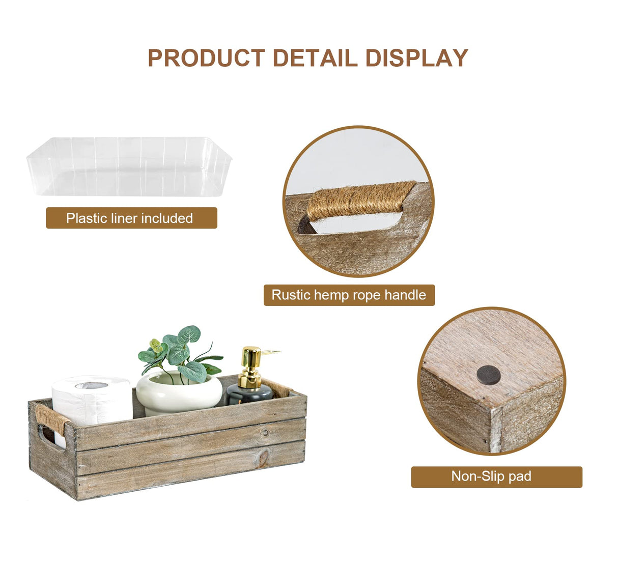 TIMRIS Rustic Wooden Box, Farmhouse Bathroom Decor Box, Wooden Toilet Paper Holder, Toilet Tank Basket, Decorative Storage Container Box (Rustic Gray) TIMRIS