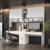 MOUMON Double Office Desk with Drawers and Shelves, Home Office Desk with Doors and Shelves, Double Computer Desk Workstation for Office White (94.5”W x 23.6”D x 86.6”H) MOUMON