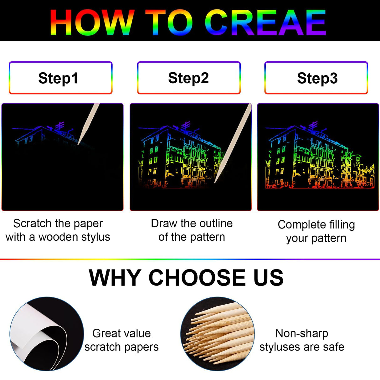 Cityrosy Scratch Art Paper Rainbow Sets 100 Pcs-Black Magic Scratch Off Craft Set for Kids Classroom Supplies Kits for Age 3-12 Kids Party Games Cityrosy