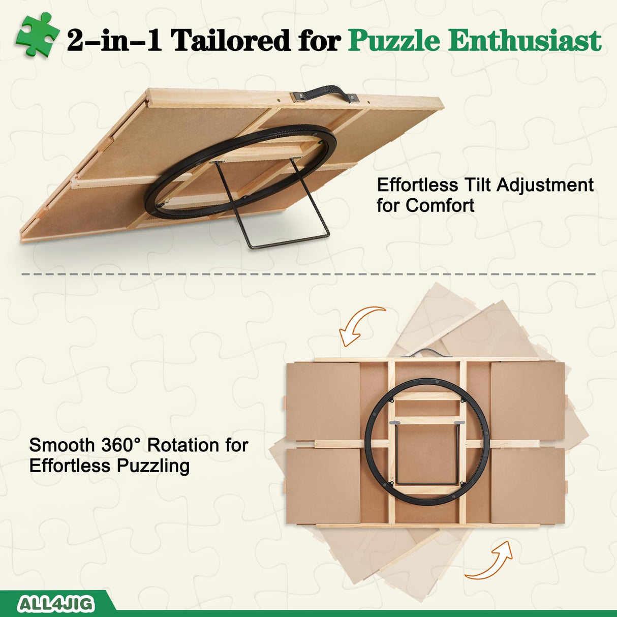 ALL4JIG 2-in-1 Tilting & Rotating Puzzle Board for 1500 Pieces, 34.2" x 25.2"Adjustable Angle Puzzle Board with 4 Drawers & Clear Protective Cover, Birthday Gift for mom ALL4JIG