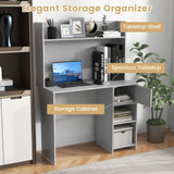 Giantex Computer Desk with Hutch, Home Office Desk with Storage Cabinet & Adjustable Shelf, 2 Cable Holes, Modern Laptop PC Desk Computer Workstation for Working, Study Writing Desk for Bedroom, Gray Giantex