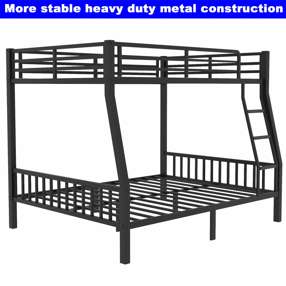 Kntyr Upgraded Version Thicken Metal Full XL Over Queen Bunk Bed, Stronger Heavy Duty Steel Bunk Bed Full Over Queen Size, Best Bunkbed Frame for Adults, Easy Assembly, Black (Full XL Over Queen) Kntyr