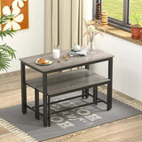 SumKea 3-Piece 4 Bar 2 Dining Benches, 43.3'' Wood Kitchen Table & Chair Set for Breakfast Nook and Small Space, Grey SumKea