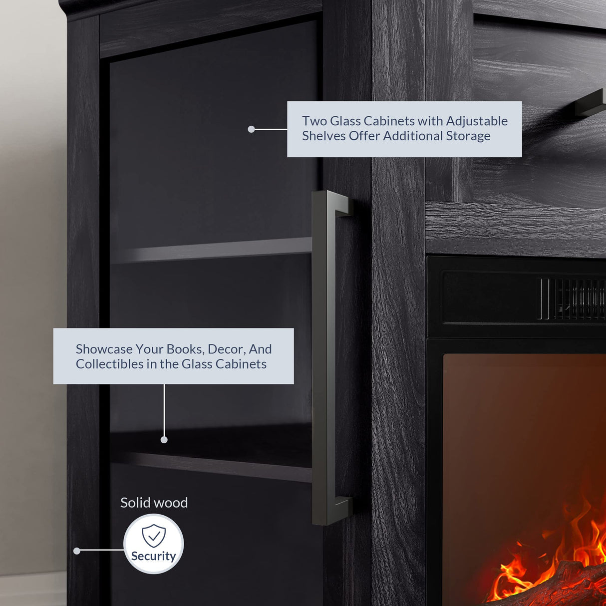 BELLEZE 43" Corner TV Stand with 18" Electric Fireplace Heater for TVs up to 43", Modern Corner Wood Entertainment Center with Glass Door Storage Cabinets - Dale (Rustic Grey) BELLEZE