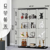 3-Column Display Cabinet with Glass Door and Lock, 12-Shelf Fast Installation in 30Mins Curio Cabinet with 5mm Tempered Glass Floor Standing Bookshelf for Bedroom, Living Room, 65'' x32'' x14'', Black GDJAASJI