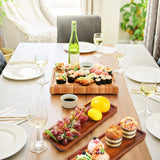 Skylety 15 Pack Solid Wood Serving Tray Large Acacia Party Server Platter Rectangular Charcuterie Board with Grooved Handle for Home kitchen Cheese Skylety