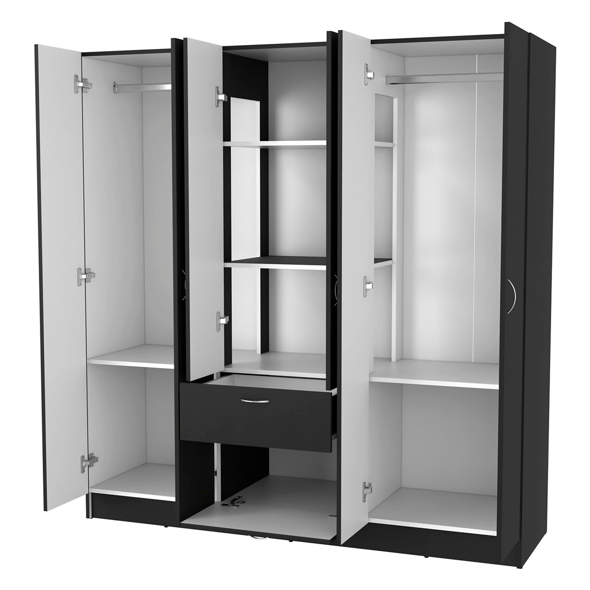 FM FURNITURE Guajira Six Door Armoire, Three Cabinets, Hidden Drawer Shoes,Black/White for Bedroom FM FURNITURE