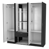 FM FURNITURE Guajira Six Door Armoire, Three Cabinets, Hidden Drawer Shoes,Black/White for Bedroom FM FURNITURE