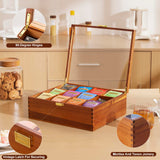 Tea Bag Organizer, Acacia Wood Tea Organizer Box, 12 Compartments Tea Organizer for Tea Bags with Clear Glass Window, Tea Bag Holder for Countertop Kitchen Cabinet Pantry - Keeps Tea Bags Fresh HouseJoy