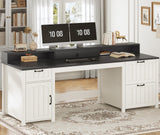 SEDETA Farmhouse 63" Executive Desk, Home Office Desk with File Drawer and Monitor Stand, Computer Desk with Drawers and Storage Cabinet, Wood Desk for Work Study Writing, White SEDETA