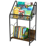 VyGrow Bookshelf, 4-Tier Metal & Wood Rolling Book Cart on Wheels, Record Cabinet for Book Magazine Turntable, Record Holder Up to 100 Albums, Multifunction Utility Cart, Black VyGrow