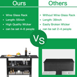 ECOTOUGE Outdoor Patio Wicker Bar Counter Table, Rattan Storage Furniture with Steel Shelves & Hanging Wine Glasses, 54.7"x18.1"x36.8" (L x W x H) Ideal for Garden, Backyard and Pool Side, Black ECOTOUGE