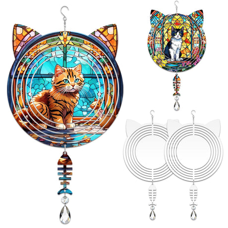 WindMage 4Pack 8 inch Sublimation Wind Spinner Blanks 3D Aluminum Metal Wind Sculpture Kinetic Spinners for Yard and Garden Indoor Art Ornaments Hanging Decoration (Cat) WindMage