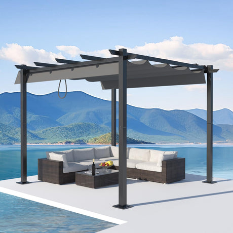 ONLYCTR 10'X10' Outdoor Retractable Pergola, Aluminum Outdoor Pergola with Retractable Sun Shade Canopy, Heavy Duty Pergolas Shelter Pergola for Garden, Porch, Poolside, Backyard BBQ ONLYCTR
