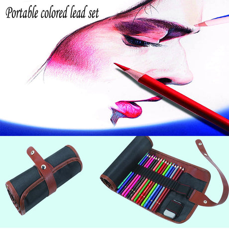 Heshengping 48 Color Colored drawing sketching Pencils Set for Coloring Books Drawing kit Art Supplies with Roll up Canvas Case gift for Adults Beginners familys Heshengping