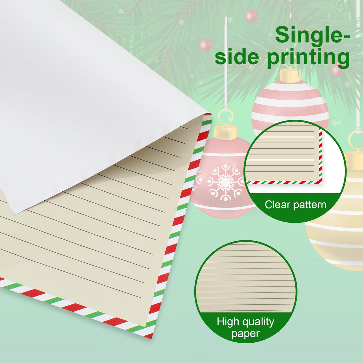 JarThenaAMCS 100Pcs Christmas Vintage Airmail Stationery Paper Set Red Green Border Lined Letter Writing Paper with Envelopes for Xmas Invitation Card Office Printing, 8.5" x 11" JarThenaAMCS