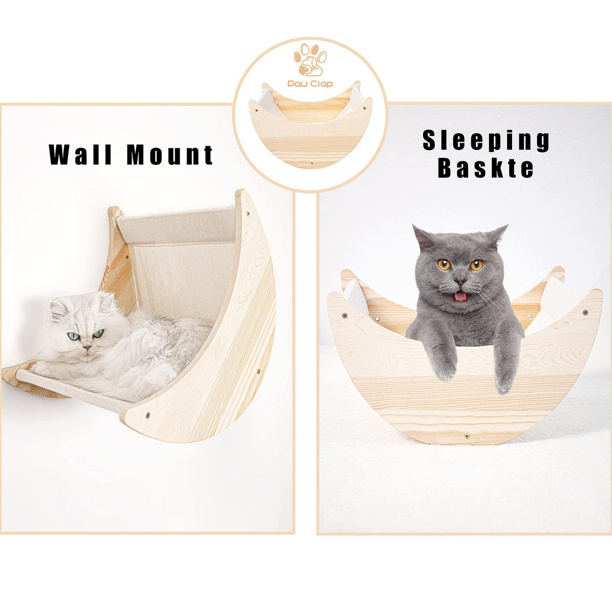 Cat Shelf for Wall Mount Hammock with Climbing Shelves and Perches Solid Wood Cat Steps for Climbing Sleeping Playing Lounging Perching Paw Clap