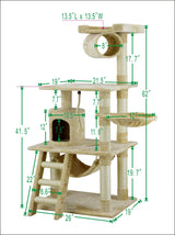 Go Pet Club Classic Cat Tree, Faux Fur Finish, Sisal Rope Scratcher, 62"H, Beige Go Pet Club