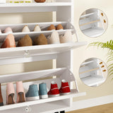 VOWNER Shoe Storage Cabinet with 2 Flip Drawers, Shoe Cabinet with Open Storage & Crystal Handle, Narrow Shoe Rack Organizer for Entryway, Hallway, White VOWNER