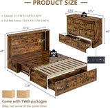 AMERLIFE Farmhouse Murphy Bed, Full Size Wooden Cabinet with Charging Station and Storage Drawer for Bedroom/Office/Guest Room, Rustic Brown AMERLIFE