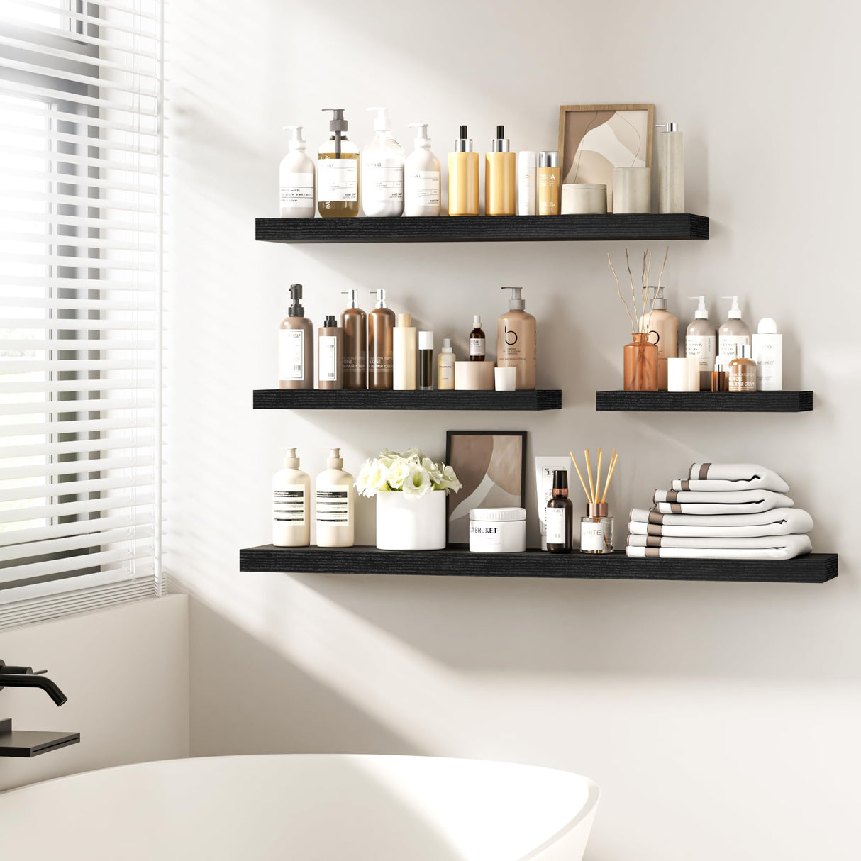 Fun Memories 48 Inch Floating Shelves - Fireplace Mantel Shelf - Deep Wall Mounted Wood Storage Shelf for Bedroom, Kitchen, Farmhouse - 1 Pack, Rustic Black Fun Memories