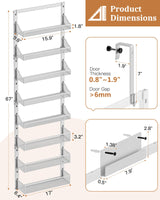 Over the Door Pantry Organizer 8-Tier, Large Metal Door Spice Rack with Adjustable Basket, 2 in 1 Wall Mount or Hanging Heavy-Duty Pantry Door Storage Shelf for Kitchen and Bathroom, White POKIPO