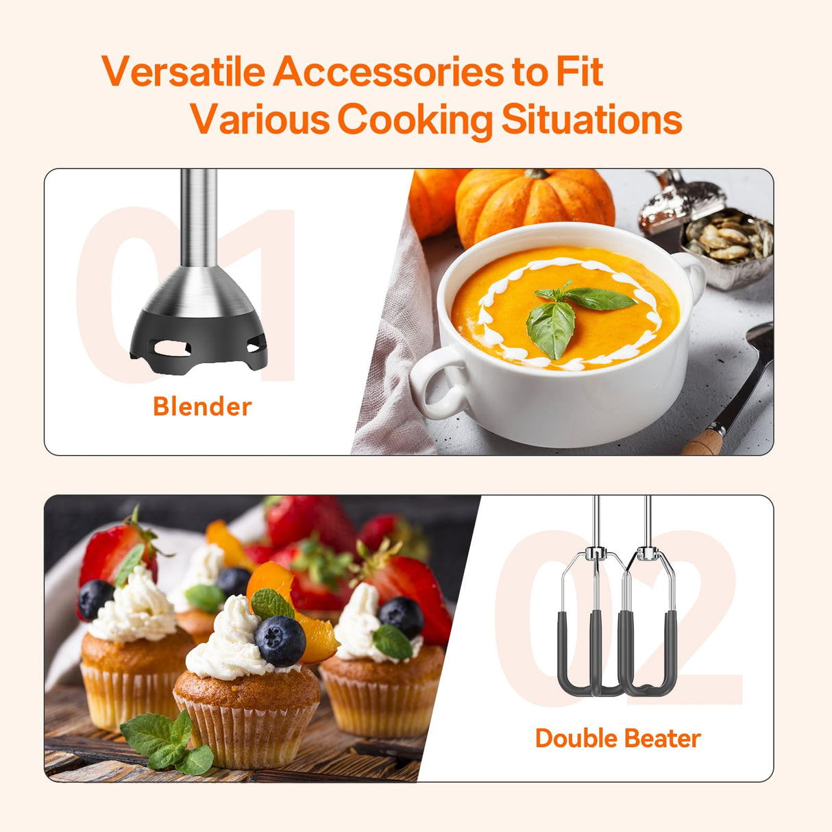 Anybear Immersion Blender, 1100W 2-in-1 Hand Held Blender with Full Copper Motor & Stainless Steel Body, 15 Speed & Turbo Mode Hand Mixer, Blade with Anti-scratch Coating anybear