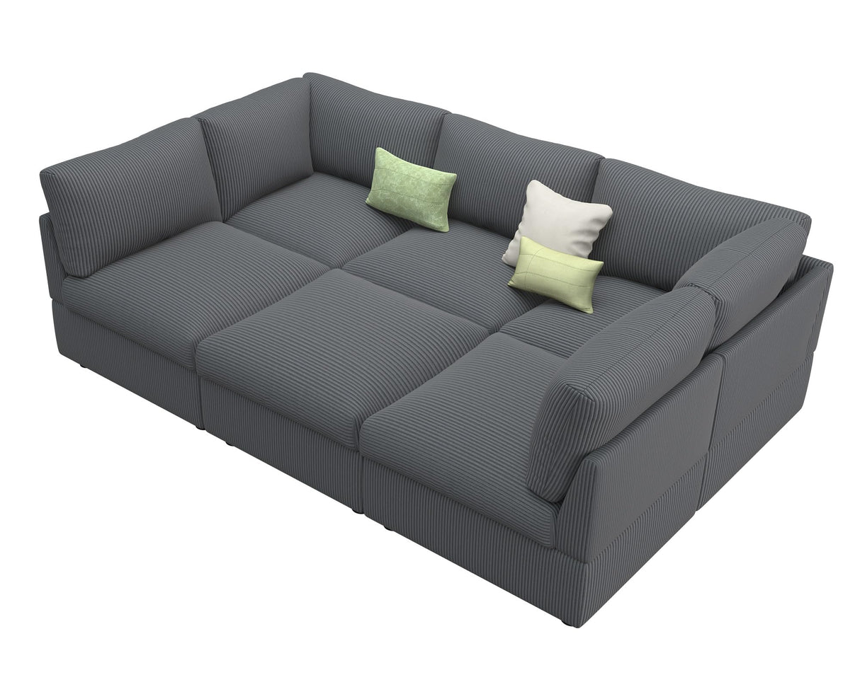 Jocisland Oversized Modular Sectional Sofa with 32" Deep Seat, 6-Piece Convertible U/L/S Modular Sofa for Spacious Living Rooms, Tool-Free Assembly, Corduroy Upholstery, Gray Sectional Couch Jocisland