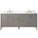 HOMEBEYOND 72" Bathroom Vanity with Double Sink, Solid Wood Bathroom Vanity Free-Standing Cabinet, Ceramic Top & Soft Closing Door, Golden Brushed Handware, Driftwood Gray HOMEBEYOND