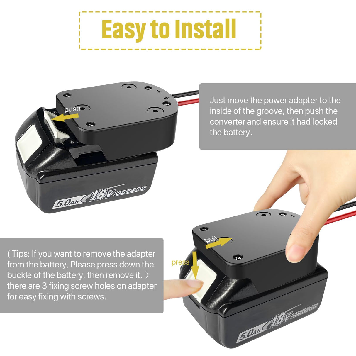 Ensayeer Power Wheel Adapter with Fuse & Switch, Secure Battery Adapter for 18V Lithium Battery, with 12 Gauge Wire, Good Power Convertor for DIY Ride On Truck, Robotics, RC Toys and Work Lights Ensayeer