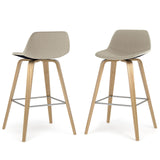 SIMPLIHOME Randolph Mid Century Modern Bentwood Counter Height Stool (Set of 2) with Light Wood in Natural Polyeseter linen fabric, For the Dining Room and Kitchen SIMPLIHOME
