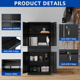 BYNSOE Metal Storage Cabinet with Locking Metal Garage Cabinet with Adjustable Shelves Tool Storage Cabinet with 1drawer Steel Locker Cabinet for Home Garage (Black-71 0 Caster) BYNSOE