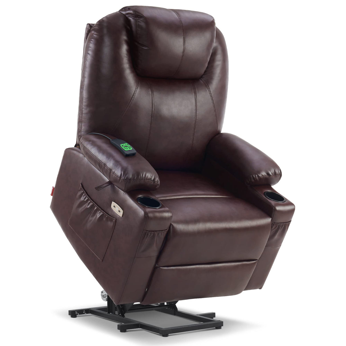 MCombo Large Lay Flat Dual Motor Power Lift Recliner Chair Sofa with Massage and Heat, USB Ports, Extended Footrest, for Elderly People, Infinite Position, Faux Leather 7815 (Dark Brown) MCombo