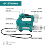 ONEMANA Cordless Grease Gun with 10,000 PSI Electric Grease Gun Cordless 20V,40" Grease Gun Hose，Power Grease Gun with 6-Speed Triggers(Tool Only) ONEMANA