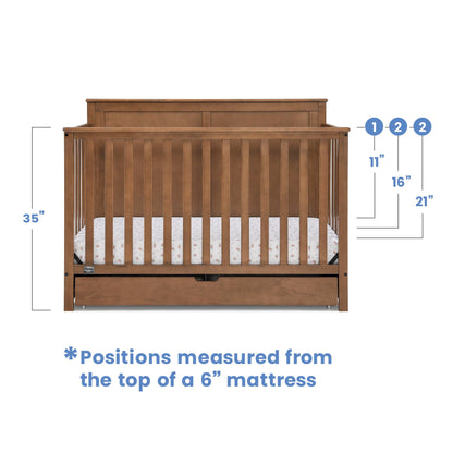 Delta Children Simmons Kids Logan 6-in-1 Convertible Crib with Underdrawer - Greenguard Gold Certified, Chestnut