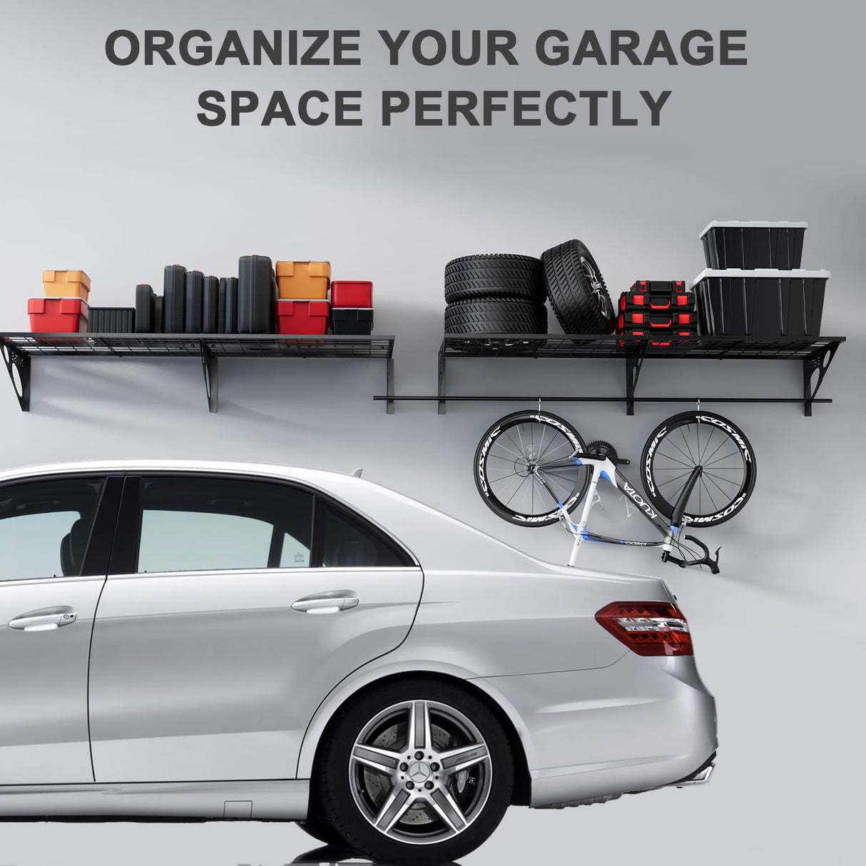 QKOSMTL 2x5.5 ft Garage Wall Shelving Garage Storage Shelving Wall Mounted,Loads 100 lbs Heavy Duty Wall Mounted Metal Garage Shelves (Suitable for Concrete Walls) QKOSMTL