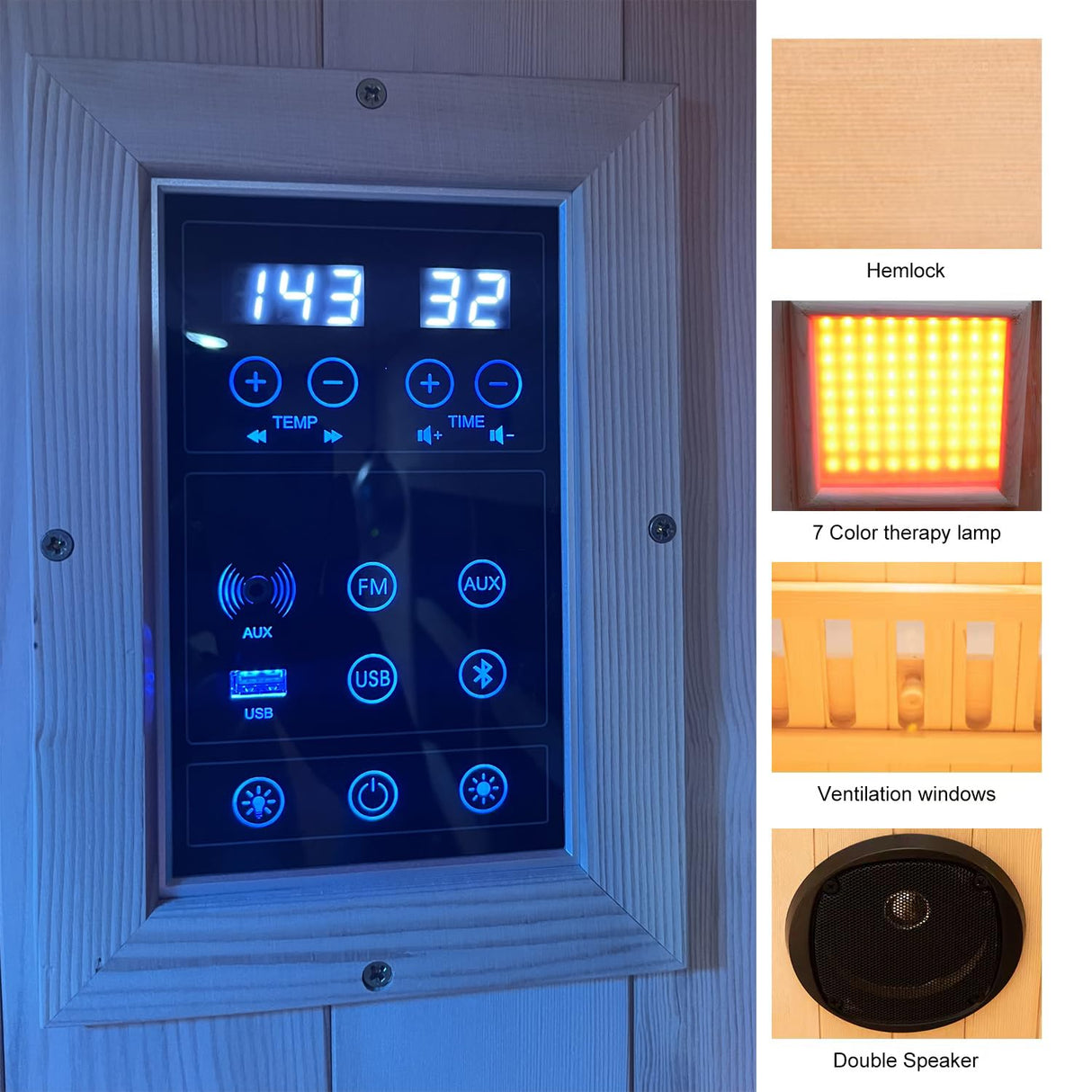 ZONEMEL Full Spectrum Infrared 2 Person Wooden Sauna Room with Recliner, Canadian Hemlock Luxury Indoor Sauna with 10 Heaters, Oxygen Bar, 3400 Watt, Infrared Therapy Wood Dry Heat Sauna, 220V ZONEMEL