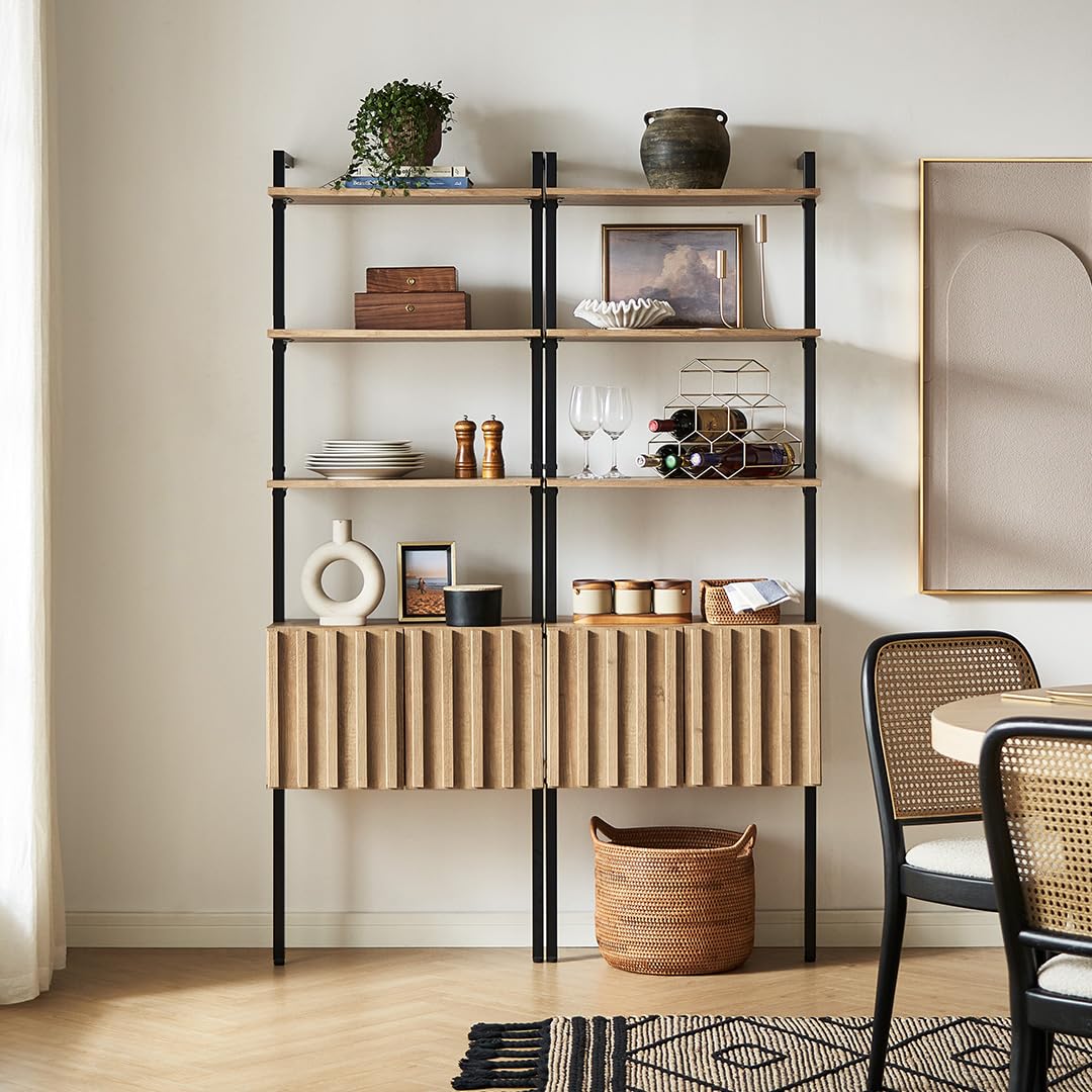 mopio Norwin Ladder Book Shelf, Wall-Mount Storage Rack, Wall Bookshelf, Farmhouse Industrial Bookcase, Narrow Slim Organizer, Steel Frame Display Shelves, Living Room, Bedroom (3-Tier Cabinet Double) mopio