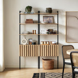 mopio Norwin Ladder Book Shelf, Wall-Mount Storage Rack, Wall Bookshelf, Farmhouse Industrial Bookcase, Narrow Slim Organizer, Steel Frame Display Shelves, Living Room, Bedroom (3-Tier Cabinet Double) mopio