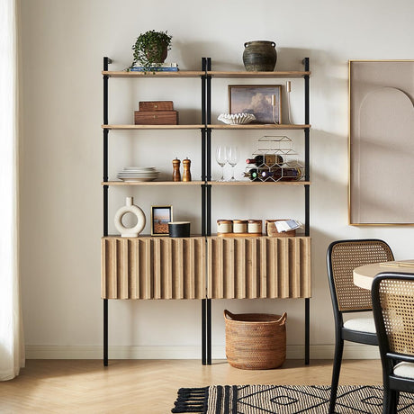 mopio Norwin Ladder Book Shelf, Wall-Mount Storage Rack, Wall Bookshelf, Farmhouse Industrial Bookcase, Narrow Slim Organizer, Steel Frame Display Shelves, Living Room, Bedroom (3-Tier Cabinet Double) mopio