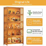 iusyugh 5-Tier Display Cabinet with Acrylic Glass Door, 65.5" High Display Case, Transparent Curio Cabinet&Bookcase for Collectibles, Toys, Books, for Playroom, Bedroom, Study Room (Wooden flip Door) iusyugh