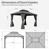Domi 10x12FT Outdoor Gazebo, Hardtop Gazebo with Galvanized Steel Double Roof, Metal Gazebos with Drainage System Patio Pergola for Patio Deck Backyard,Curtain and Netting,Gray domi outdoor living