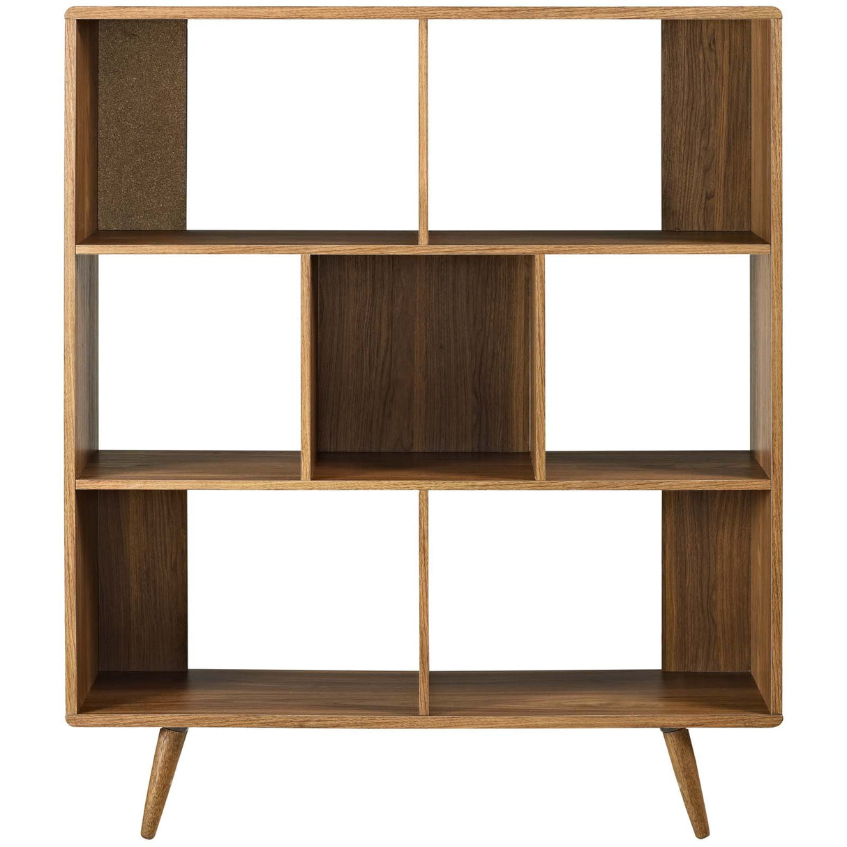Modway Transmit Mid-Century Offset Cube Wood 7 tier Bookcase in Walnut Modway