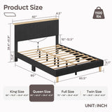 Bestier Queen Bed Frame with Adjustable Headboard & LED Lighting, Corduroy Upholstered Platform Bed Frame with Storage Shelf, Solid Wood Slats, No Box Spring Needed, Never Squeak, Easy Assembly, Black Bestier