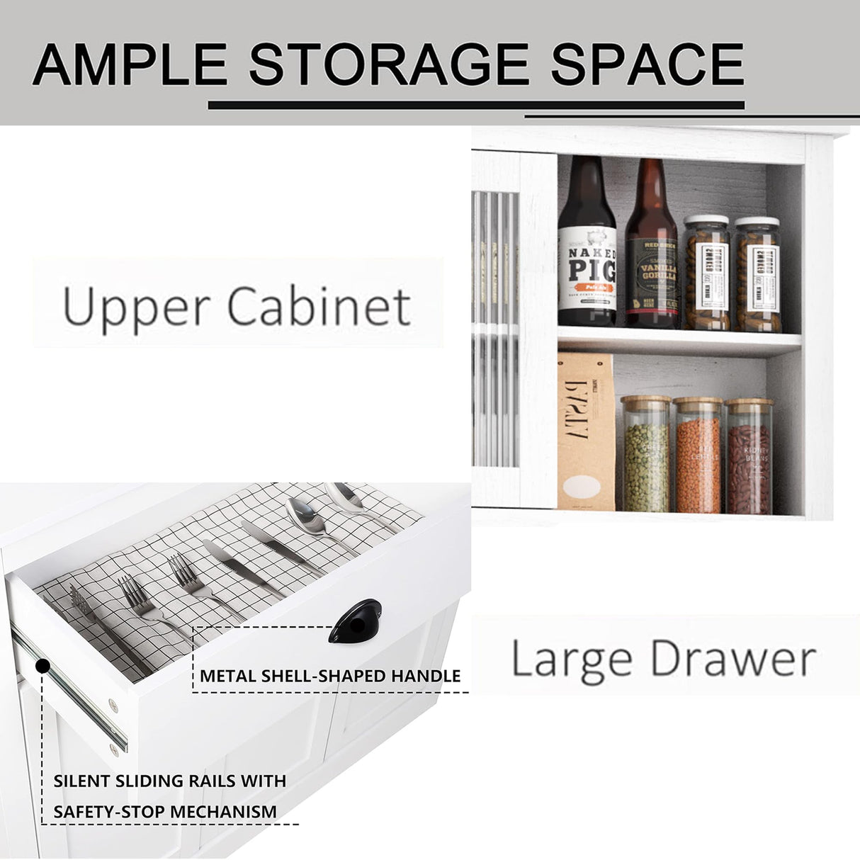 GarveeHome Kitchen Pantry Storage Cabinet, 71" Tall Wood Pantry with Microwave Stand, Modern Kitchen Hutch Cabinet, Coffee Bar Hutch with Wine Rack for Dining Room, Living Room, White GarveeHome