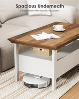 Amada Coffee Table for Living Room, 39.4" Small Coffee Table with Storage, Open Display Shelf and Hidden Drawers, Farmhouse Wood Center Table Ideal for Home Office, White and Oak AMADA HOMEFURNISHING