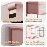Jojoka Wide Dresser with 10 Large Drawers for 55'' Long TV Stand with Power Outlet Entertainment Center, Storage Fabric Drawer Unit for Bedroom, Closet, Entryway, Sturdy Metal Frame, Pink Jojoka
