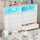 GarveeHome 8 Drawers Wooden Dressers with LED Lights and Power Outlet for Bedroom, Large Modern Wood Dresser for Living Room, Hallway, Wide Chest of Drawers Wood TV Stand Dressers for 55" TV (White) GarveeHome