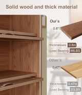 KungFuWood Wooden Bookcase with Tempered Glass Doors, Large Solid Wood Bookshelf Glass Front Bookshelves flip top Display Cabinet case Hidden Glass Doors for Apartments, Home Offices (4 tire 60") KungFuWood